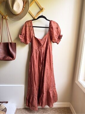 Rust Swiss Dot Puff Sleeve Maxi Dress - Women